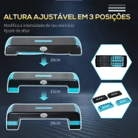 HOMCOM Plataforma Step Fitness com Altura Ajustável de 10/15/20 cm Plataforma de Exercício 78x28x20 cm Azul e Preto(m-4)