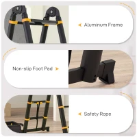 HOMCOM 3.8m Duo Aluminium Ladder w/ Tool Holder - Yellow(m-6)