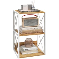 HOMCOM Mobilier Rastel Librarie 3 Rafturi cu Schelet in Otel Alb si Rafturi in Lemn 40x35x72.5cm(m-1)