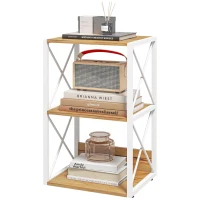 HOMCOM Mobilier Rastel Librarie 3 Rafturi cu Schelet in Otel Alb si Rafturi in Lemn 40x35x72.5cm(m-13)