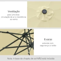 Outsunny Chapéu de Sol com 32 Luzes LED Solares Ø265x233cm Chapéu de Sol Inclinável com Manivela e Mastro de Aço para Terraço Pátio Exterior Bege(m-5)
