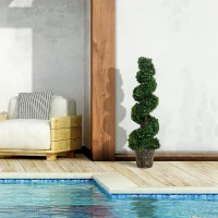 Outsunny Plantă Artificială Decorativă Buxus în Spirală cu Ghiveci Inclus, Ф32x120 cm, Verde(m-12)