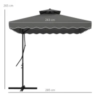 Outsunny Tuinparasol, zweefparasol, decoratieve rand, ventilatiedak, metalen frame, 2,4x2,4x2,6m, donkergrijs(m-3)