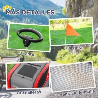 PawHut Remolque de Bicicleta para Perros 2 en 1 Carrito para Mascotas con Enganche Cubierta Enrollable Cinturón de Seguridad Bandera y Reflectores 130x64x97 cm Gris y Rojo(m-9)