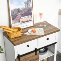 HOMCOM Dulap Rustic de Bucătărie cu 2 Sertare, Rafturi Deschise și Suport pentru Sticle, Bufet din Lemn și Metal, 80x39x86 cm, Alb(m-7)