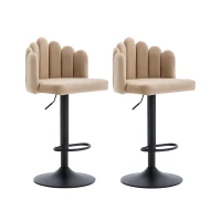 Ensemble de 2 tabourets de bar ergonomiques à hauteur réglable en tissu effet velours avec dossier en forme de pétale et repose-pieds, 46x42,5x110,5 cm, Beige(m-2)