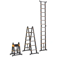 HOMCOM 3.8m Duo Aluminium Ladder w/ Tool Holder - Yellow(m-11)