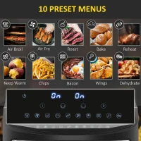 HOMCOM Friteuză cu Aer Cald cu Vas Dublu, Friteuză fără Ulei cu Ecran Tactil LED, Temporizator și Temperatură Reglabilă, 38.8x36.3x31.1 cm, Negru(m-5)