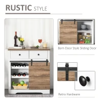 HOMCOM Dulap Rustic de Bucătărie cu 2 Sertare, Rafturi Deschise și Suport pentru Sticle, Bufet din Lemn și Metal, 80x39x86 cm, Alb(m-5)