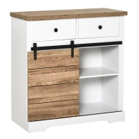 HOMCOM Dulap Rustic de Bucătărie cu 2 Sertare, Rafturi Deschise și Suport pentru Sticle, Bufet din Lemn și Metal, 80x39x86 cm, Alb(m-10)
