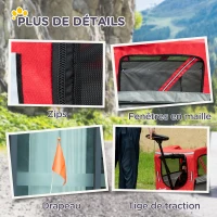 PawHut Remorque de vélo poussette 2 en 1 pour animaux de compagnie chiens chats Charge max. 30 kg avec réflecteurs et drapeau rouge(m-9)