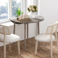 HOMCOM Folding Dining Table for 4, Round Drop Leaf Table, Modern Space Saving Small Kitchen Table with Wood Legs for Dining Room, Grey(m-10)