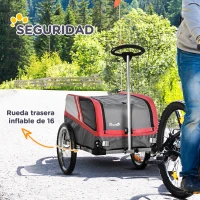 PawHut Remolque de Bicicleta para Perros 2 en 1 Carrito para Mascotas con Enganche Cubierta Enrollable Cinturón de Seguridad Bandera y Reflectores 130x64x97 cm Gris y Rojo(m-8)