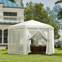 Outsunny Pavillon Gartenpavillon mit Moskitonetz Partyzelt Gartenzelt Festzelt Zelt 6-eckig Polyester+Metall Grau 394x341,2x250cm(m-2)