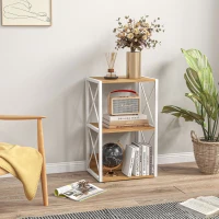 HOMCOM Mobilier Rastel Librarie 3 Rafturi cu Schelet in Otel Alb si Rafturi in Lemn 40x35x72.5cm(m-2)