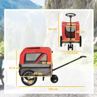 PawHut Remorque de vélo poussette 2 en 1 pour animaux de compagnie chiens chats Charge max. 30 kg avec réflecteurs et drapeau rouge(m-3)