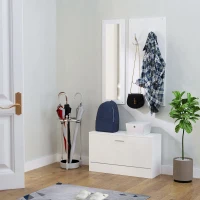 Homcom Set Hol 3‑in‑1 – Cuier, Oglinda si Scarpiera Alba Compacta(m-10)