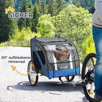 PawHut Hundeanhänger Fahrradanhänger bis 30kg lagerbar geländegängig Reflektoren Kunststoffvorhang Wetterfestes Oxford-Gewebe Stahlrahmen 145 x 80 x 87 cm Grau+Blau(m-8)