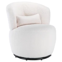 Swivel Recliner Accent Armchair with Teddy Fabric, 360-Degree Rotation and Detachable Lumbar Pillow, 65x70x73 cm, White(m-2)