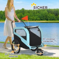 PawHut 2-in-1 Hundeanhänger Hundewagen Fahrradanhänger bis 30kg klappbar Schiebefunktion 2 Eingänge Netzfenster Sonnenschutz Stahlrahmen hellblau 170 x 77 x 90 cm(m-8)