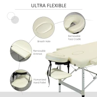HOMCOM Pat de Masaj Pliabil Profesional, Pat pentru Masaj cu Înălțime Reglabilă și Geantă de Transport, 185x70x59-84 cm, Alb(m-5)