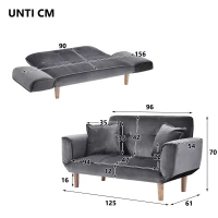 2 Seater Recliner Sofa with Wooden Legs, Multi-Position Sleeping Sofa Chair, 125x61x70 cm, Grey(m-3)