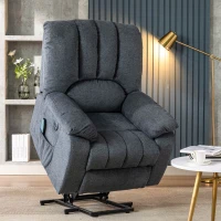 Electric Recliner Armchair with Heating Massage Points, USB Ports, Side Pockets, Executive Power Lift Massage Chair, 92x94x105 cm, Light Grey-Blue(m-4)