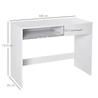 HOMCOM Compact Computer Desk, Study Table with Drawer and Storage Compartment, Writing Workstation, White(m-3)