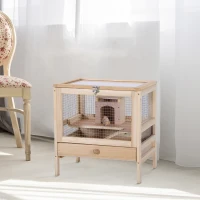 PawHut Hamster Cage Rodent Pet Small Animal Kit Large Wooden hut Box Double Layers Easy Clean 46 x 34 x 48 cm(m-2)