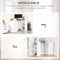 HOMCOM Bureau avec rangement, table informatique 120 x 50 cm, bureau d'ordinateur avec étagères et tiroirs, pour petits espaces, chambre à coucher, blanc(m-6)