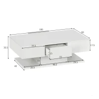 Modern High-Gloss Coffee Table with LED Lights, 2 Drawers and Remote Control, Chipboard, 100x60x36 cm - Ideal for Contemporary Living Spaces, White(m-3)