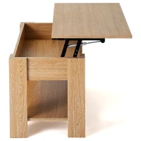 Lift-Top Coffee Table with Hidden Storage and Lower Shelf, Adjustable Height, Engineered Hardwood, 100x45x49-63 cm, Oak(m-7)