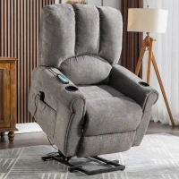 Electric Power Lift Recliner Chair with Single Motor, Heated Massage, Stand Assist, Storage Pockets, Cup Holders, 91x90x108 cm, Grey(m-5)