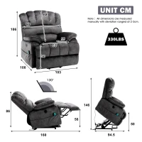 Electric Power Lift Recliner Chair with Heating Massage Points, Vibration, USB Ports, and Side Pockets, 103x100x106 cm, Grey(m-3)