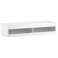 Wall-Mounted High Gloss TV Cabinet with LED Lights, Modern Floating Media Console for up to 65" TV, for Living Room, 140x40x30.5 cm, White(m-2)