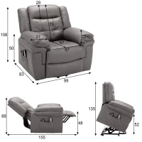 Electric Power Lift Massage Chair with Heating Points, Side Pockets, Tech Cloth, Overstuffed Recliner Armchair for Elderly, 99x83x106 cm, Grey(m-3)