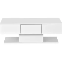 Modern High-Gloss Coffee Table with LED Lights, 2 Drawers and Remote Control, Chipboard, 100x60x36 cm - Ideal for Contemporary Living Spaces, White(m-10)