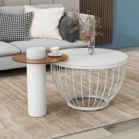 Modern Nest of Coffee Tables Set of 2, Melamine Veneer Top with Metal Frame, Includes Large and Small Tables, Easy Assembly, 60x60x40 cm; 40x40x42 cm, White(m-4)