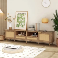 Oak Finish TV Stand with Storage Cabinets and 2 Open Shelves, TV Media Units for Living Room, Bedroom, Office, 200x37x48.5 cm, Oak(m-4)