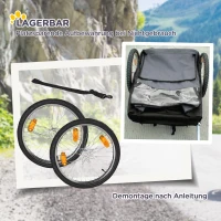 PawHut Hundeanhänger Fahrradanhänger bis 30kg lagerbar geländegängig Reflektoren Kunststoffvorhang Wetterfestes Oxford-Gewebe Stahlrahmen 145 x 80 x 87 cm Grau+Blau(m-6)