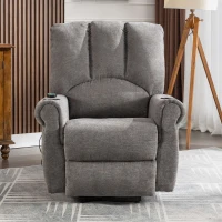 Electric Power Lift Recliner Chair with Single Motor, Heated Massage, Stand Assist, Storage Pockets, Cup Holders, 91x90x108 cm, Grey(m-6)