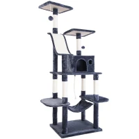 Extra-Large Cat Tree with Scratching Posts, Multi-Level Activity Centre for Large Cats, 61x50.5x170 cm, Grey(m-2)