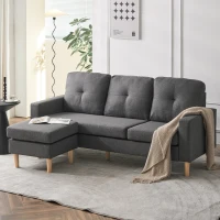 6.5ft Multi-functional 3 Seater Sofa Bed with Removable Footrest, Solid Wood Frame, 190x76x84 cm, Grey(m-5)