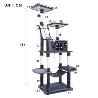 Extra-Large Cat Tree with Scratching Posts, Multi-Level Activity Centre for Large Cats, 61x50.5x170 cm, Grey(m-3)