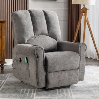 Electric Power Lift Recliner Chair with Single Motor, Heated Massage, Stand Assist, Storage Pockets, Cup Holders, 91x90x108 cm, Grey(m-1)