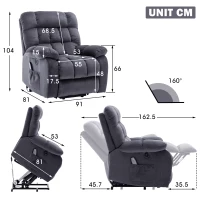 Power Lift Recliner Armchair with Heating Points, Side Pockets, Easy Assembly, Electric Massage Chair for Elderly, 91x81x104 cm, Grey(m-3)