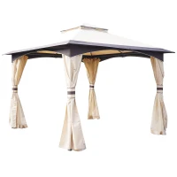 Outsunny 3.2 x 3.2m Garden Gazebo - Double Roof Outdoor Gazebo Canopy Shelter with Netting, Solid Steel Frame for Garden, Lawn, Backyard, and Deck(m-1)