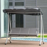 Outsunny Three Person Steel Outdoor Porch Swing Chair Bench w/ Canopy Cover Grey(m-13)