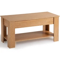 Lift-Top Coffee Table with Hidden Storage and Lower Shelf, Adjustable Height, Engineered Hardwood, 100x45x49-63 cm, Oak(m-2)