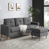 6.5ft Multi-functional 3 Seater Sofa Bed with Removable Footrest, Solid Wood Frame, 190x76x84 cm, Grey(m-1)